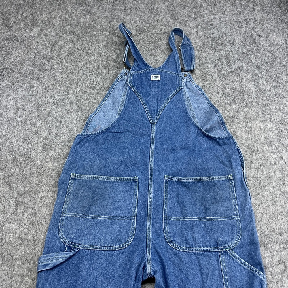 Liberty Denim Bib Overalls Mens 40x27 Blue Carpenter Zipper Bib Pocket Hammer - Picture 6 of 15